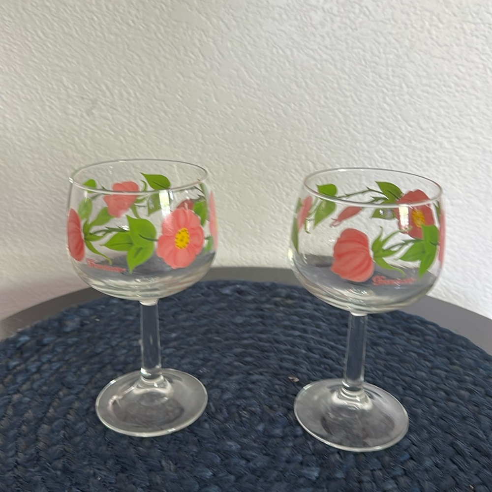Vintage Set Of 2 Franciscan Wine Glasses Desert Rose 12 oz Goblets
